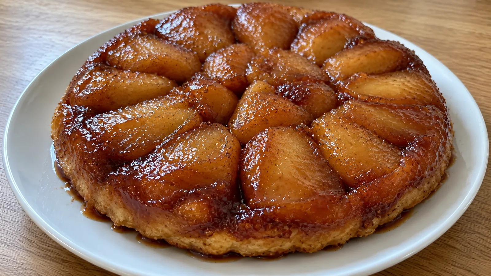 Francúzsky obrátený jablkový koláč v maslovom karameli z krehkého cesta (Tarte Tatin)
