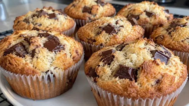 Hrnčekové kokosové muffiny s kúskami čokolády