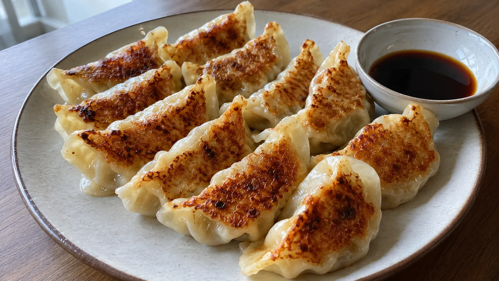 Japonské opekané knedličky Gyoza s bravčovým mäsom, kapustou a zázvorom