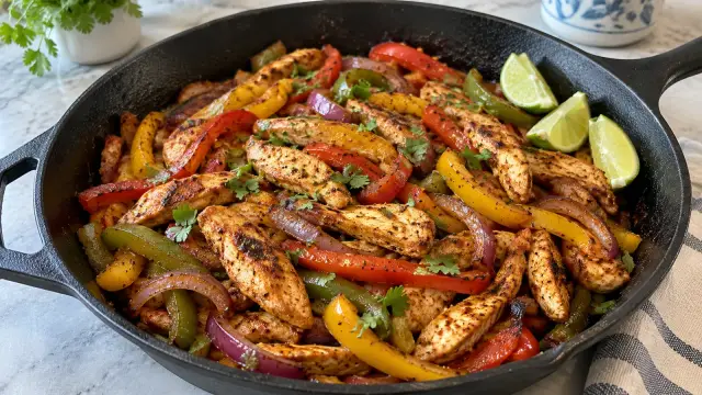 Mexické kuracie fajitas s farebnou paprikou a cibuľou