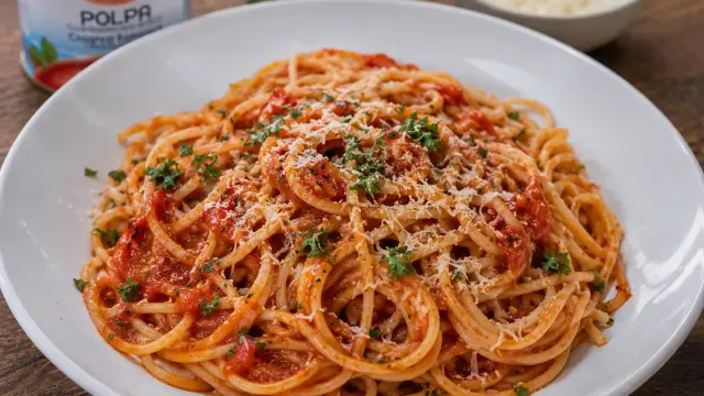 Talianske pikantné špagety Arrabbiata s parmezánom