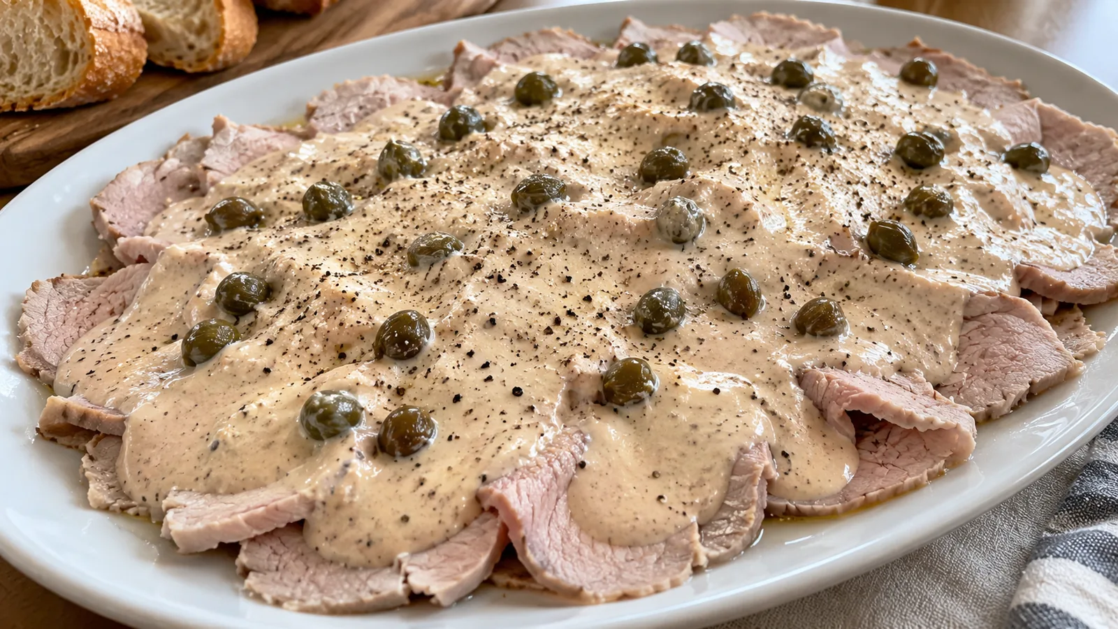 Tradičné talianske teľacie plátky v tuniakovo-kaparovej omáčke (Vitello Tonnato)