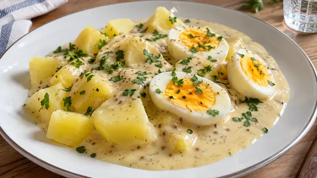 Vajíčka v horčicovej omáčke so zemiakmi